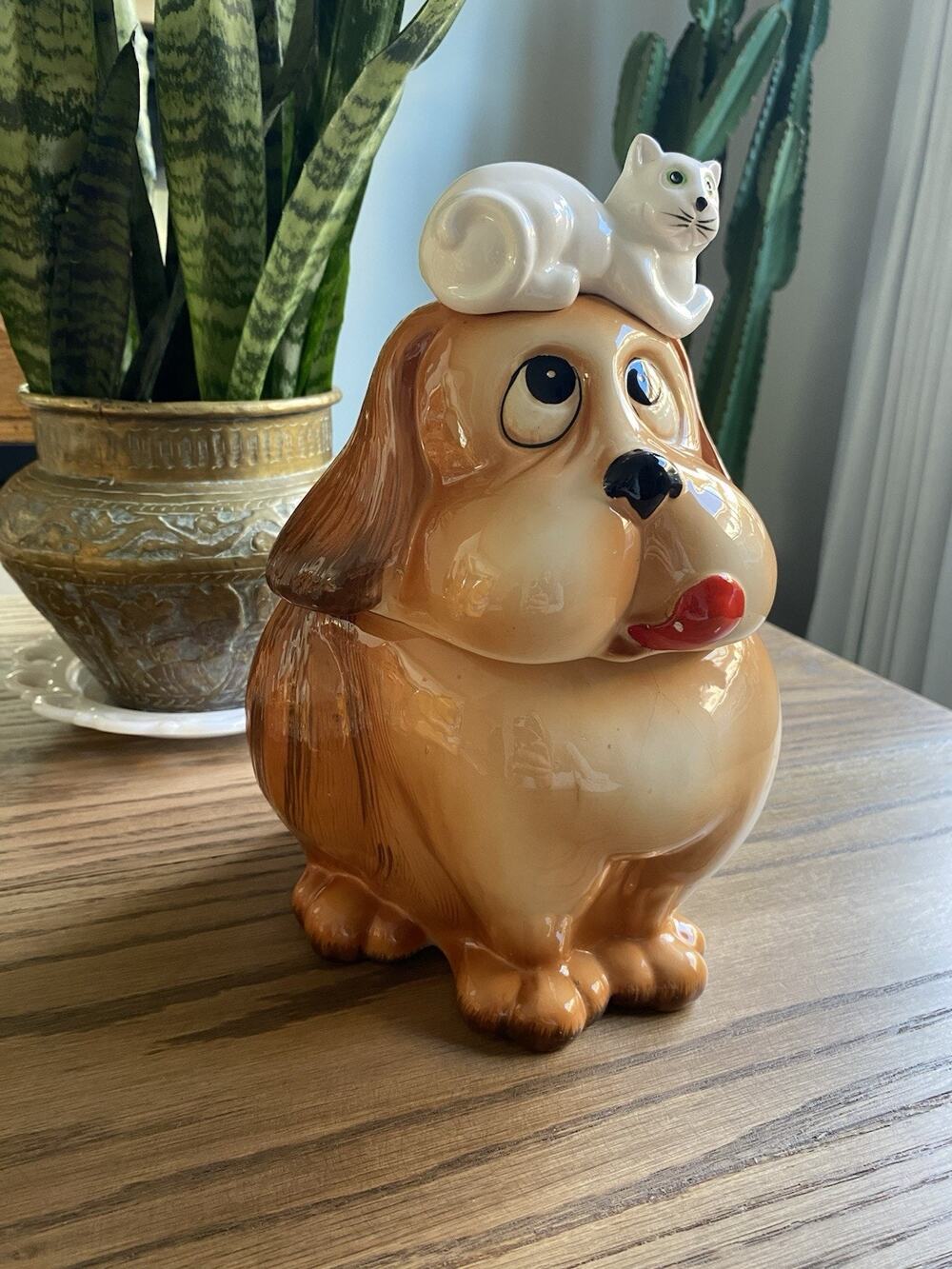 Vintage Otagiri Japan Dog And Cat Cookie Jar 10.5" Cookie Jar Brown White Japan